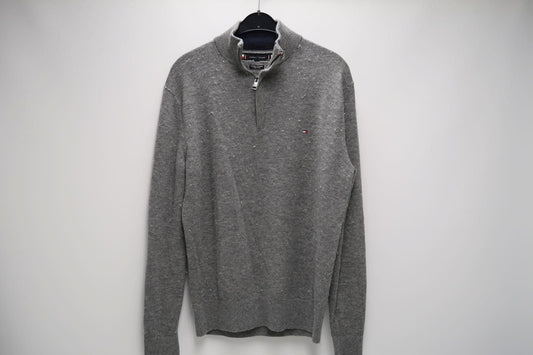 Lichtgrijze Tommy Hilfiger Quarter Zip Trui – Schapenwol – Maat XL