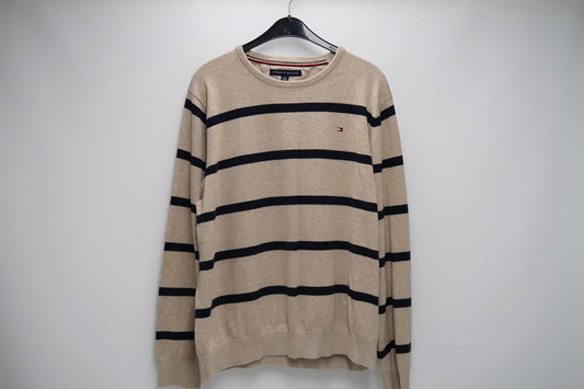 Beige Tommy Hilfiger Trui met Donkerblauwe Strepen – XL